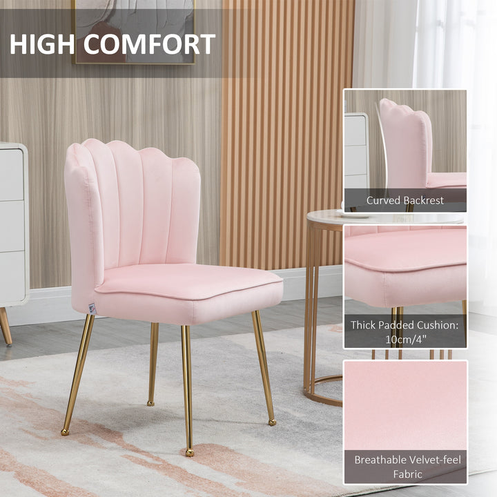 HOMCOM Velvet-Feel Shell Luxe Accent Chair, Glam Vanity Chair Makeup Seat, Home Bedroom Lounge with Metal Legs Comfort Padding, Pink