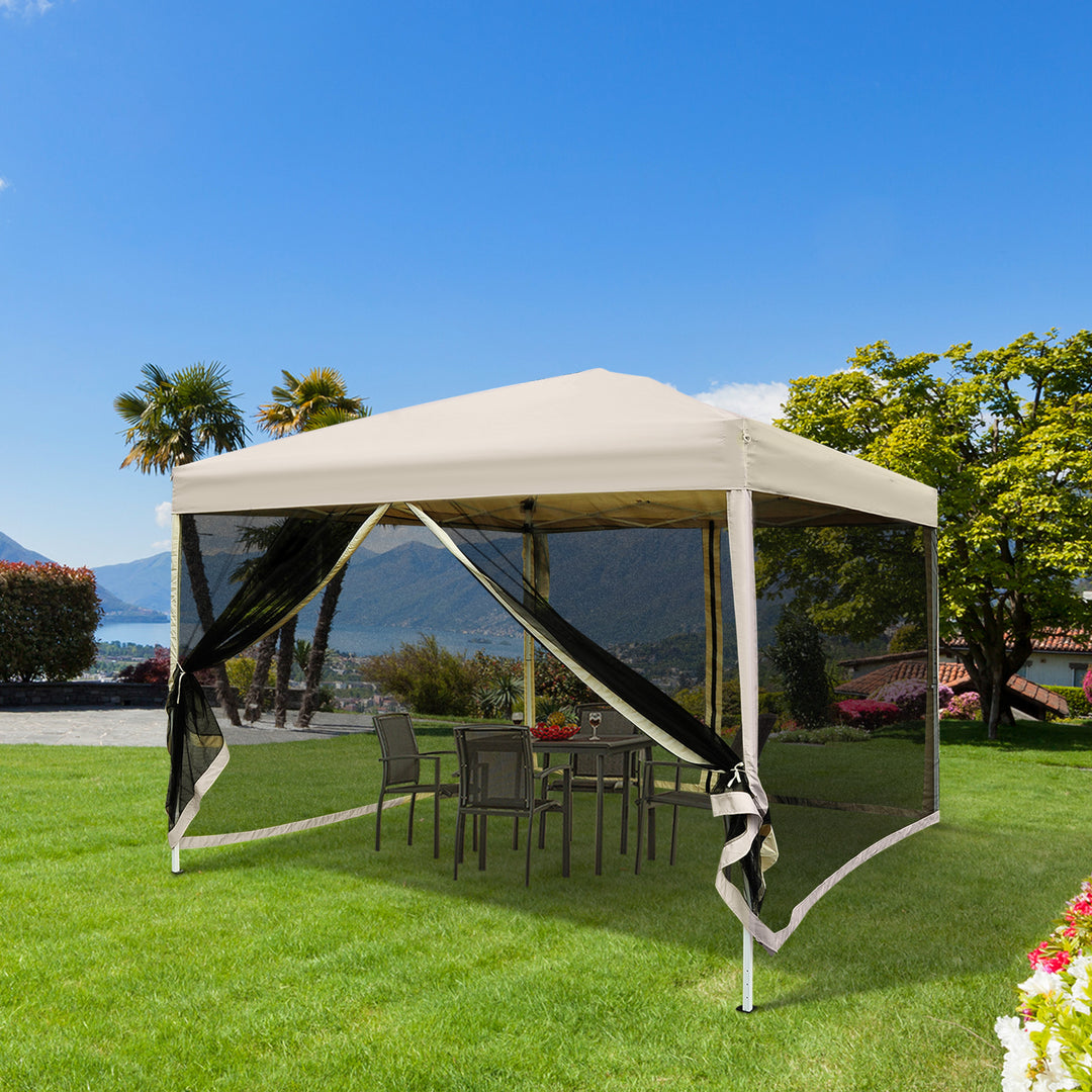 3x3m Pop Up Gazebo W/ Mesh Walls-Tan