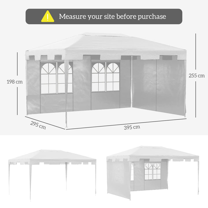 3 x 4 m Garden Gazebo Shelter Marquee Party Tent with 2 Sidewalls for Patio Yard Outdoor, White