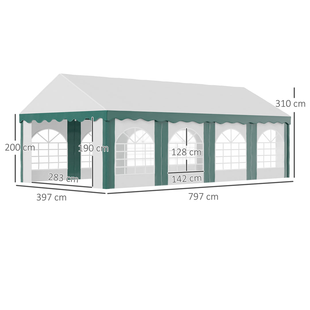 8 x 4m Garden Gazebo with Sides, Galvanised Marquee Party Tent with Eight Windows and Double Doors, for Parties, Wedding and Events