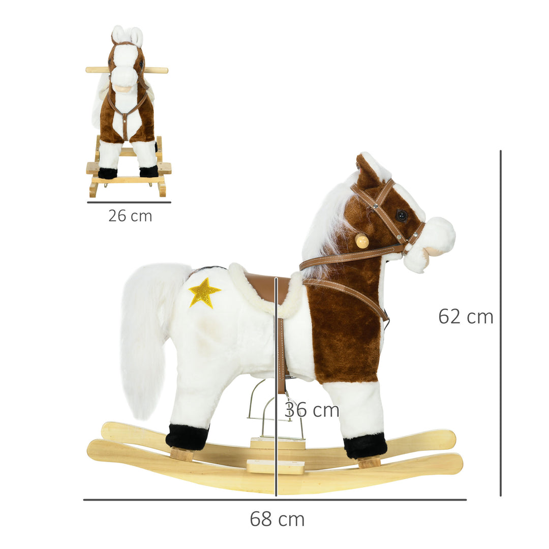 Rocking Horse with Music Sound, Ride On Horse with Saddle Gift for 3-6 Years Old Girl and Boy, Brown