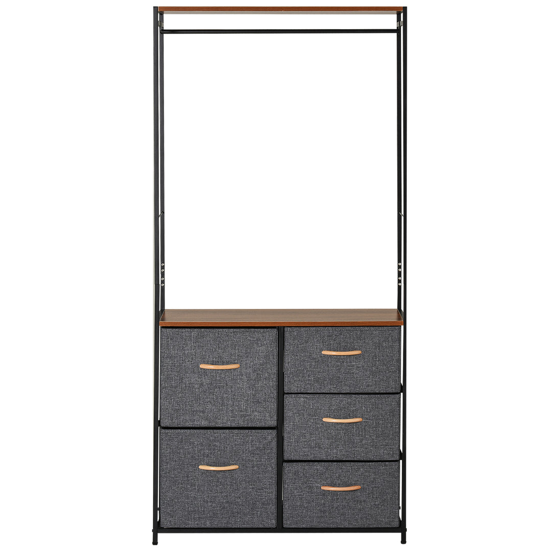 Chest of Drawers with Coat rack Steel Frame 5 Drawers  Bedroom Hallway Home Furniture Black Brown