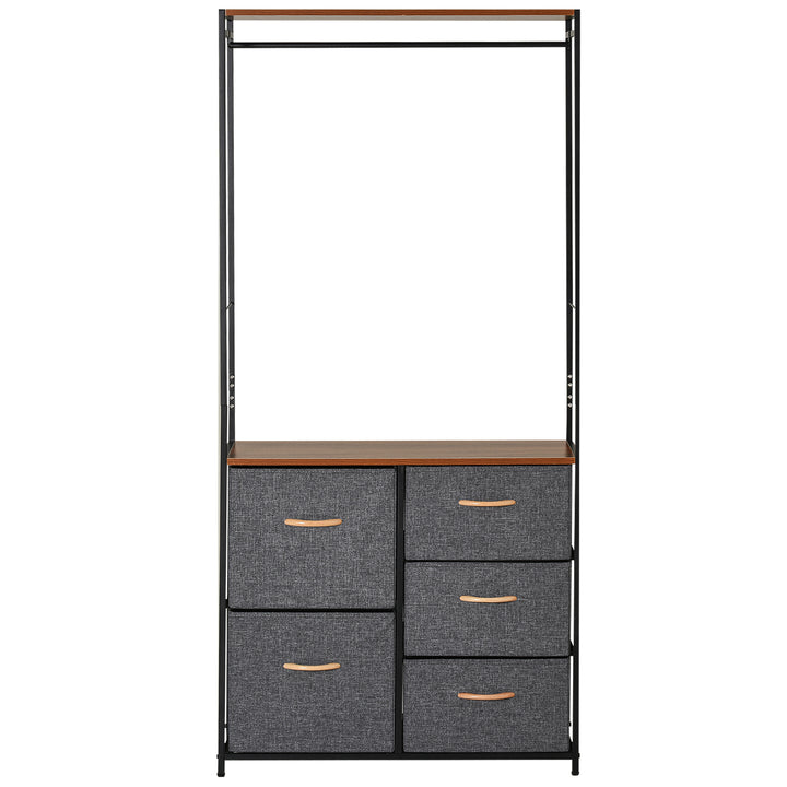 Chest of Drawers with Coat rack Steel Frame 5 Drawers  Bedroom Hallway Home Furniture Black Brown