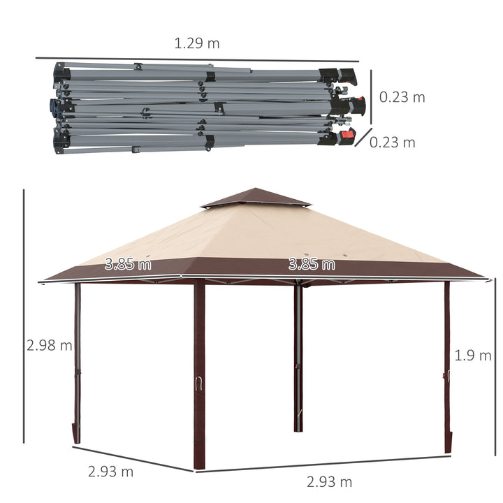 4 x 4m Pop-up Gazebo Double Roof Canopy Tent with UV Proof, Roller Bag & Adjustable Legs Outdoor Party, Steel Frame, Coffee