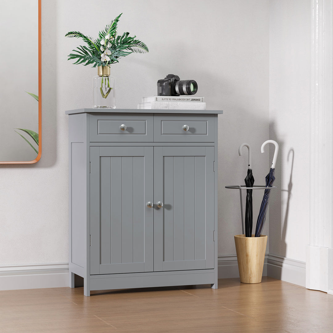 kleankin Bathroom Storage Cabinet Free-Standing Bathroom Cabinet Unit w/ 2 Drawers Cupboard Adjustable Shelf Handles Traditional Style 75x60cm Grey