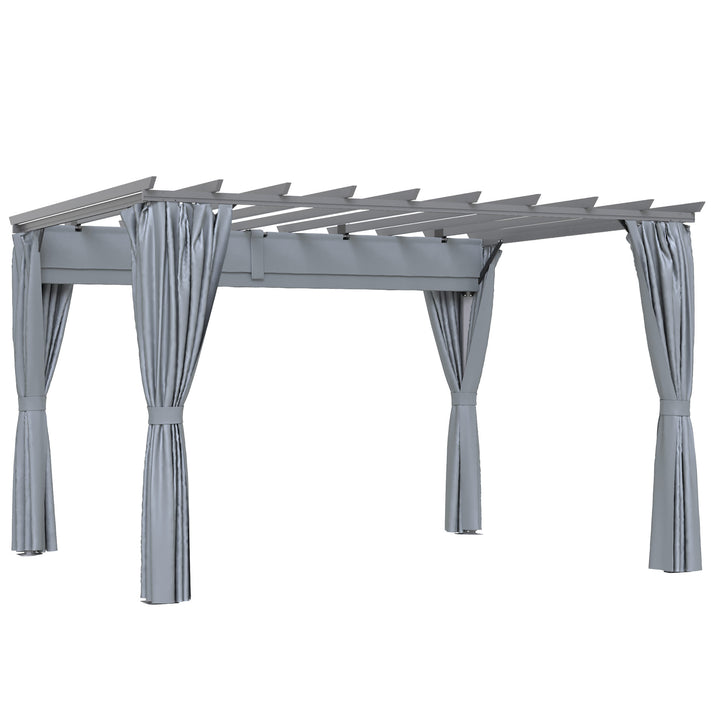 3.6 x 3(m) Outdoor Pergola Gazebo Retractable Canopy Garden Shelter Sun Shade Party with Curtains, Aluminum, Dark Grey