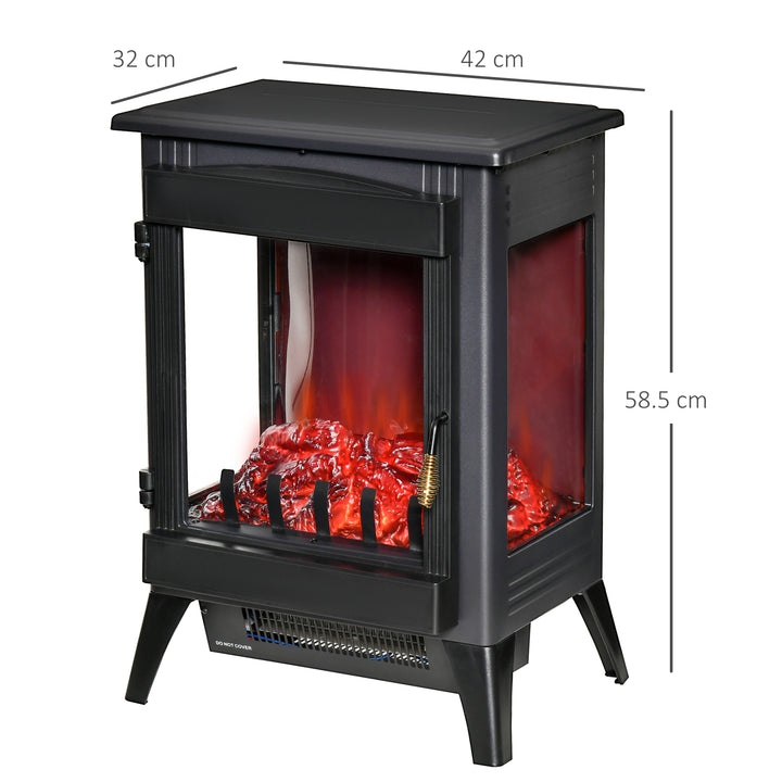 Free standing Electric Fireplace Stove, Fireplace Heater with LED Flame Effect, 3-sided Tempered Glass, Overheat Protection, 1000W/2000W, Black