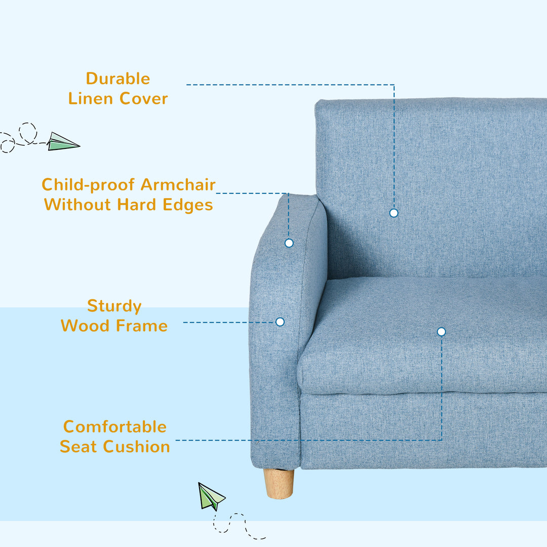 Kids Sofa Mini Sofa Armchair Wood Frame Anti-Slip Legs High Back Bedroom Playroom Furniture for 3-6 Ages, Blue