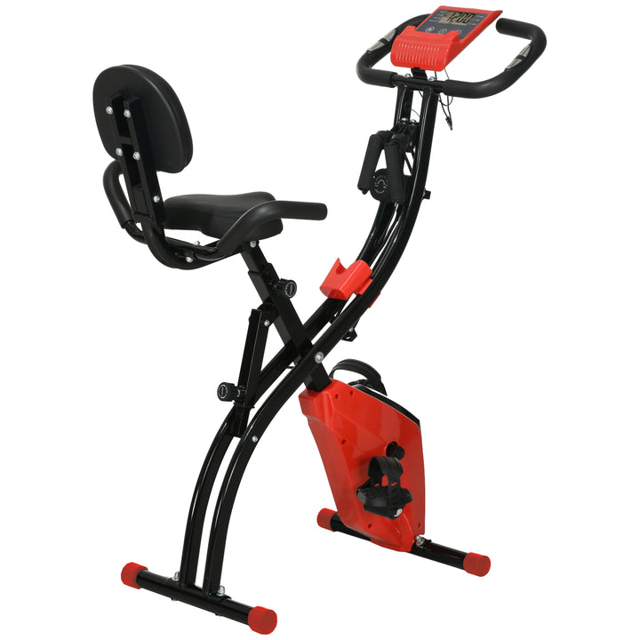 HOMCOM 2-In-1 Upright Exercise Recumbent Bike Adjustable Resistance Stationary Fitness Home Gym Foldable w/ Armrests LCD Monitor Cycling Wheels Red