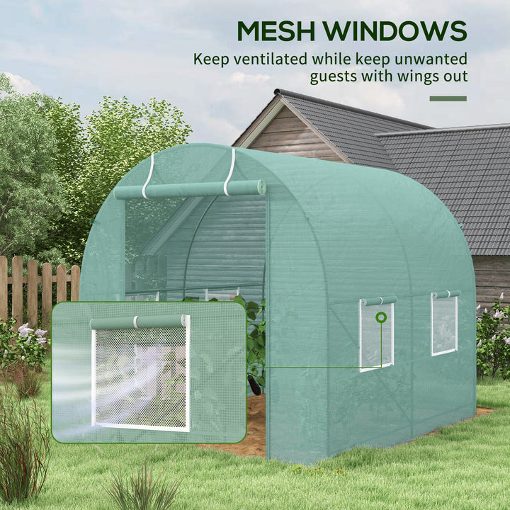 Walk-In Greenhouse Reinforced Polytunnel Greenhouse Garden Plants Grow Waterproof Cover Galvanised Base w/ Slide Door, 2.5 x 2 m