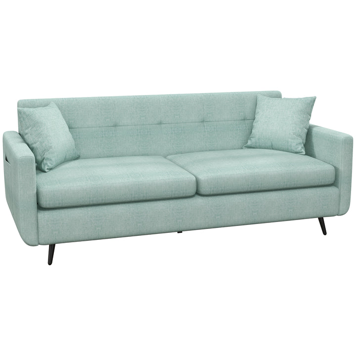 2 Seater Sofa Tufted Loveseat Settee with Steel Legs and 2 Storage Pockets - Blue