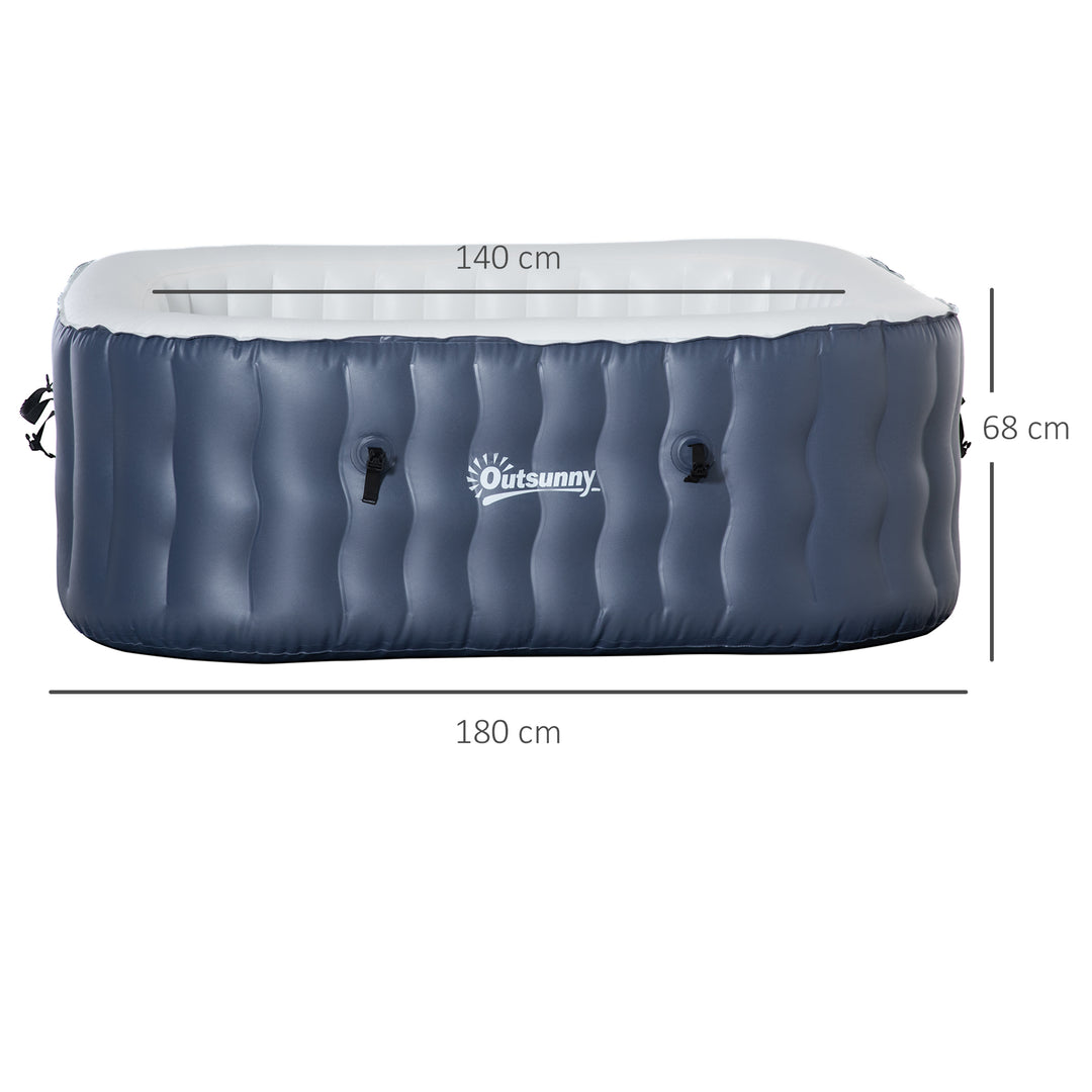 Outsunny Square Hot Tub Inflatable Spa Outdoor Bubble Spa Pool with Pump, Cover, Filter Cartridges, 4-6 Person, Dark Blue