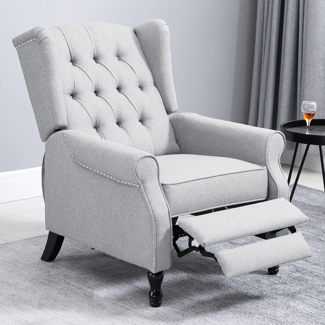 HOMCOM Recliner Armchair for Living Room, Reclining Chair, Wingback Chair with Button Tufted Back and Footrest, Light Grey