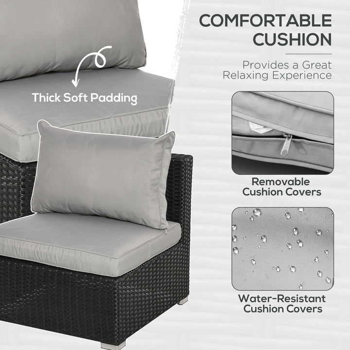 Outsunny 6-Seater Garden Rattan Wicker Sofa Set w/ Coffee Table, Wicker Weave Chair, Space-saving Footstool, Padded Cushions, Black