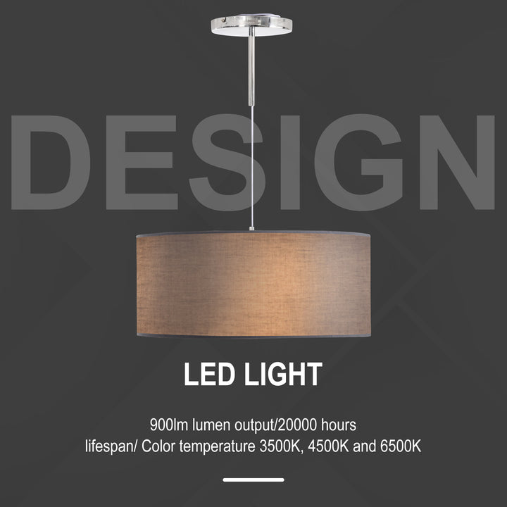 Modern LED Pendant Light Chandelier with Three Lighting Modes Metal Round Base for Living Room, Bedroom, Office, Entrance, Grey, 59 x 59 x 44cm