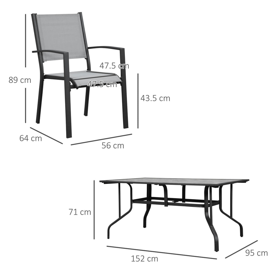 7 Piece Garden Dining Set, Armchairs and Table with Parasol Hole, 6 Seater Outdoor Patio Furniture with Texteline Seat for Backyard, Grey