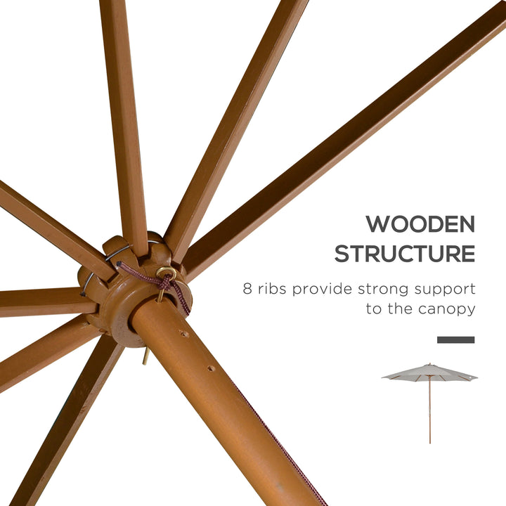 Outsunny 3m Fir Wooden Garden Parasol Bamboo Sun Shade Patio Outdoor Umbrella Canopy, Grey