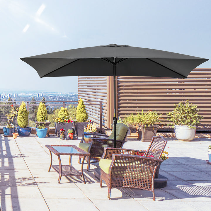 3x2m Patio Parasol Garden Umbrellas Canopy with Aluminum Tilt Crank Rectangular Sun Shade Steel, Black