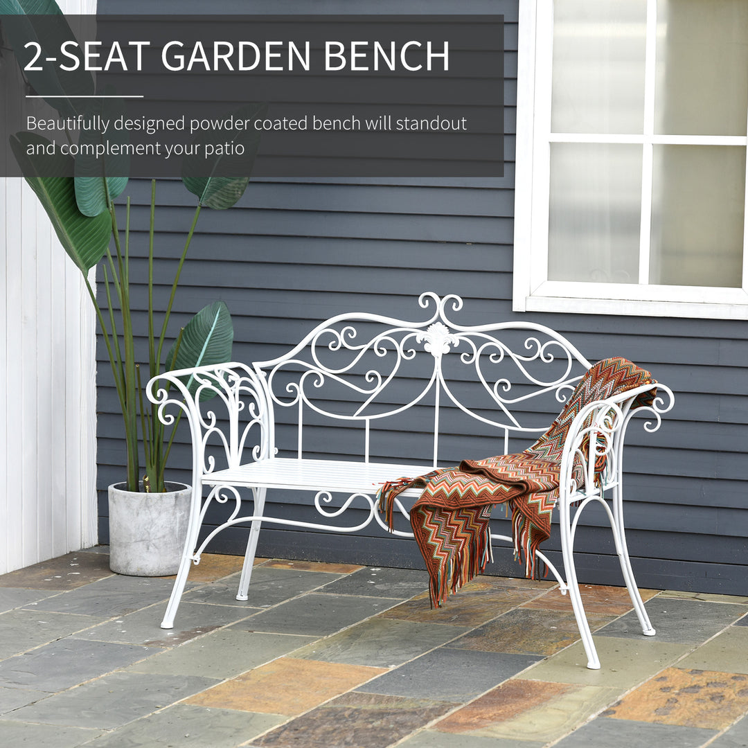 Bench Garden Chair Outdoor Indoor Patio 2 Seater Loveseat Metal Furniture White