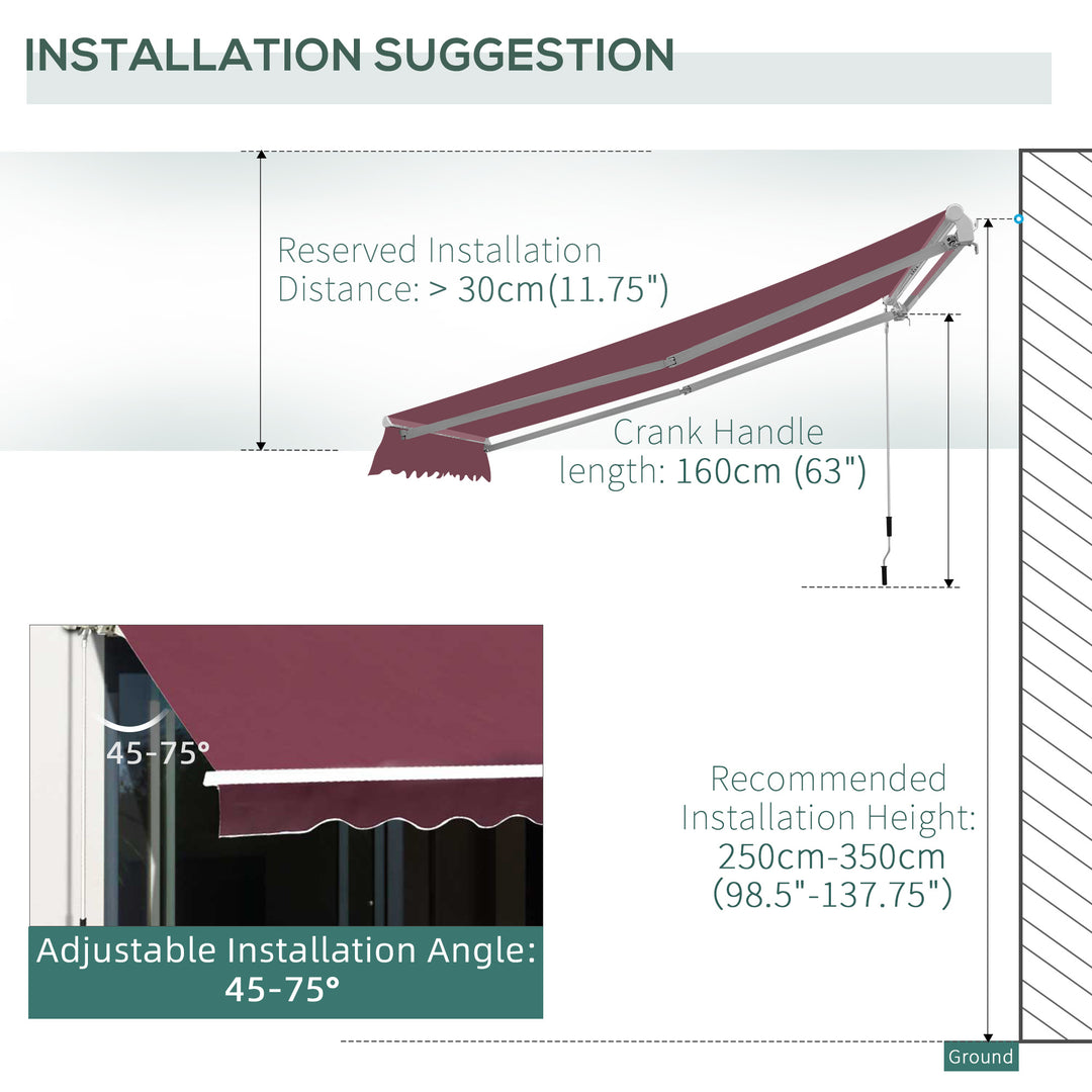 Awning Canopy Sun Shade Canopy Garden Patio Manual Retractable Awning, 3x2.5 m-Red