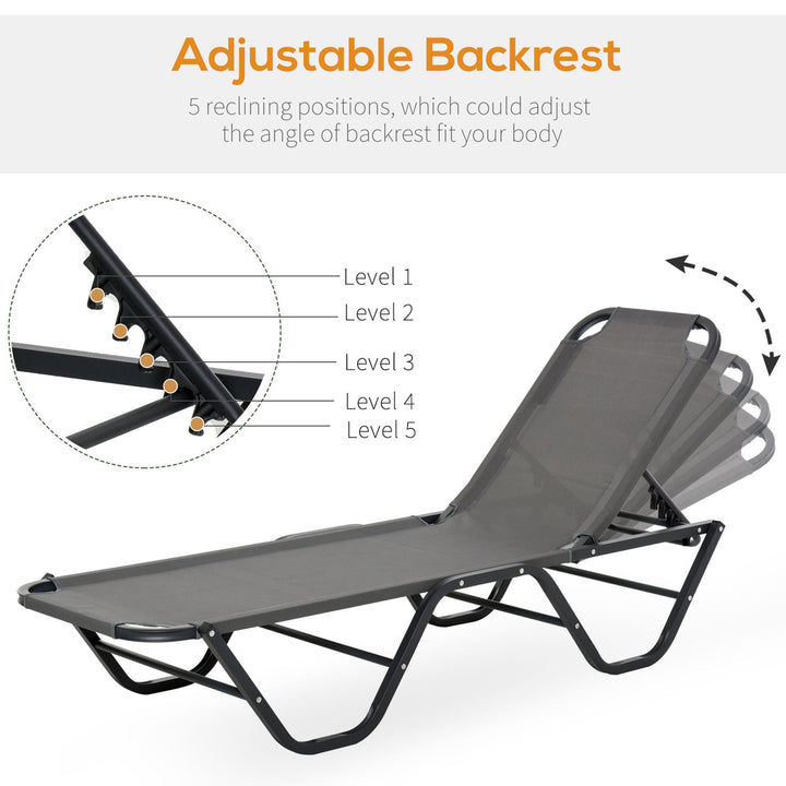 Outsunny Sun Lounger Relaxer Recliner with 5-Position Adjustable Backrest Lightweight Frame for Pool or Sun Bathing Grey