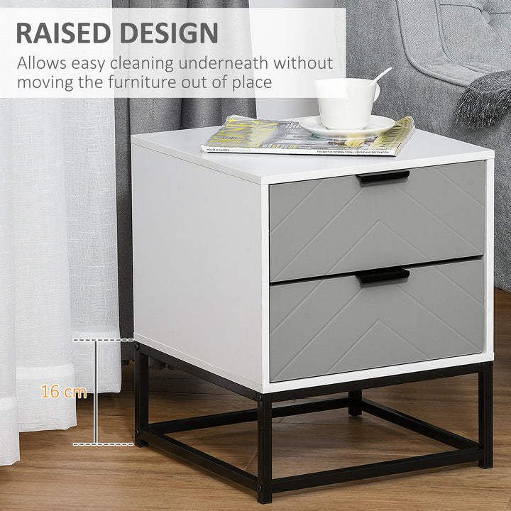 Bedside Cabinet with 2 Drawer Storage Unit, Unique Shape Bedroom Table Nightstand with Metal Base, for Living Room, Study Room, Dorm