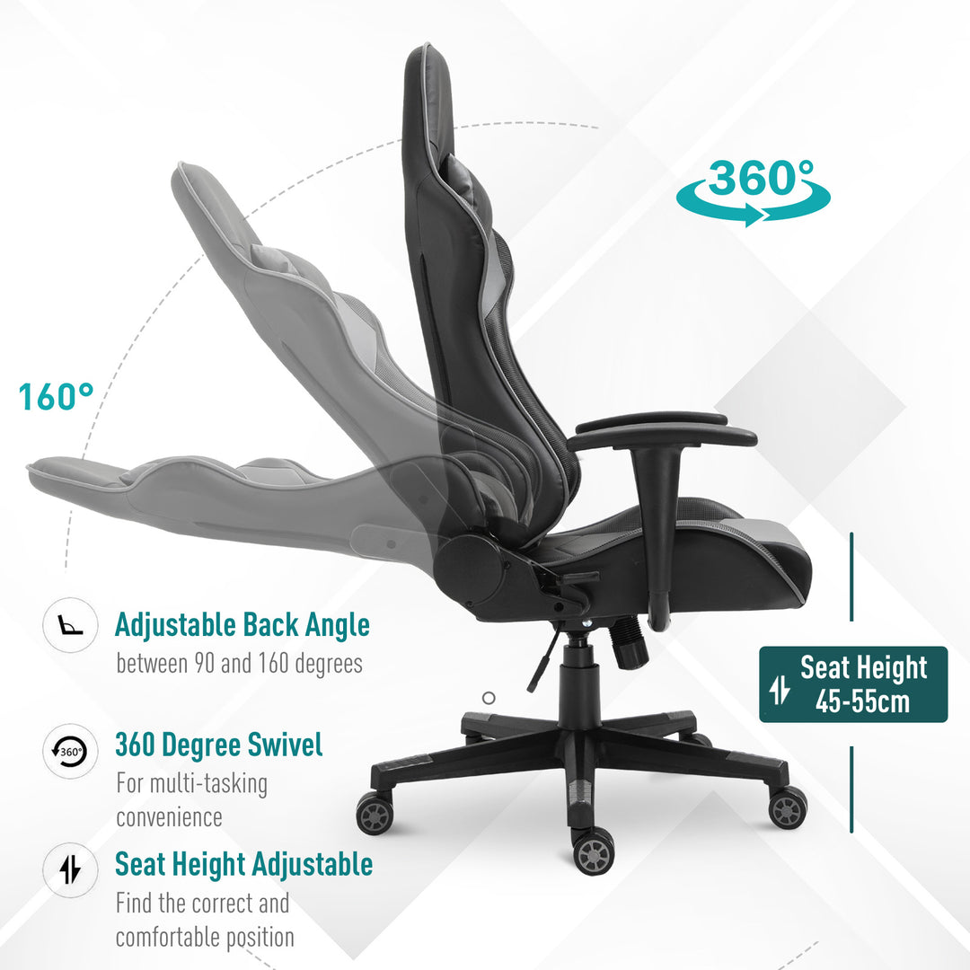 Vinsetto High Back Racing Gaming Chair, PU Leather Reclining Computer Chair with Head Pillow and Lumbar Support, Black