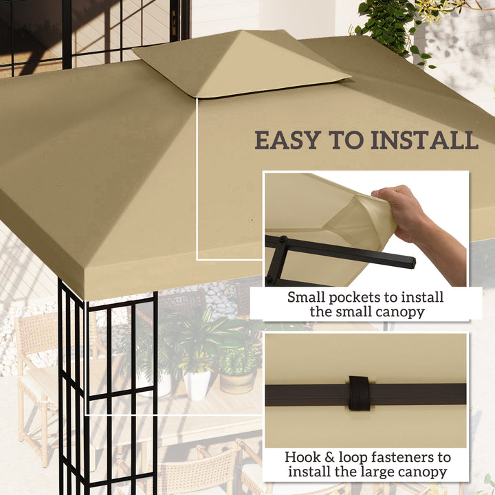 Outsunny 3 x 3(m) Canopy Top Cover Double Tier Gazebo Gazebo Replacement Pavilion Roof Deep Beige (TOP ONLY)