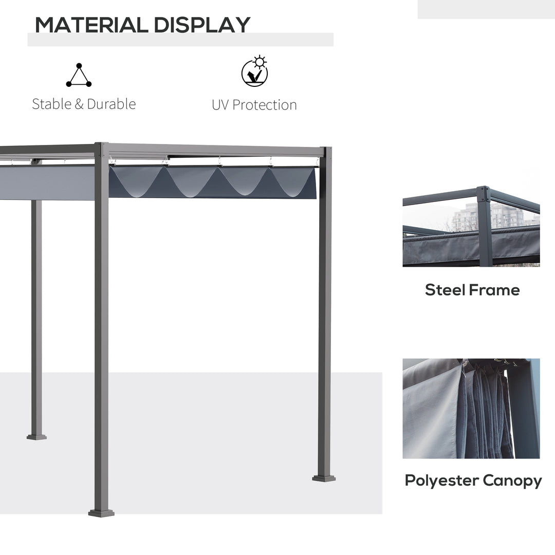 4 x 3(m) Metal Pergola Gazebo Patio Sun Shelter Grape Tent Retractable Canopy Grey