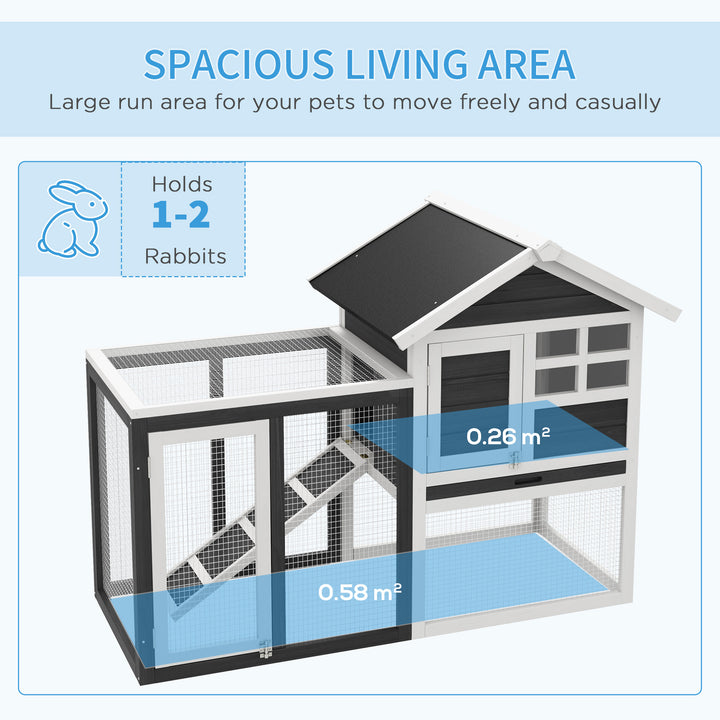 PawHut 2 Tier Wooden Rabbit Guinea Pig Hutch Guinea Pig Cage Bunny Cage Pull Out Tray Small Animal House w/ Ramp 122 x 62.6 x 92 cm