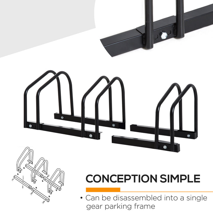 HOMCOM Bike Stand Parking Rack Floor or Wall Mount Bicycle Cycle Storage Locking Stand 76L x 33W x 27H (3 Racks, Black)