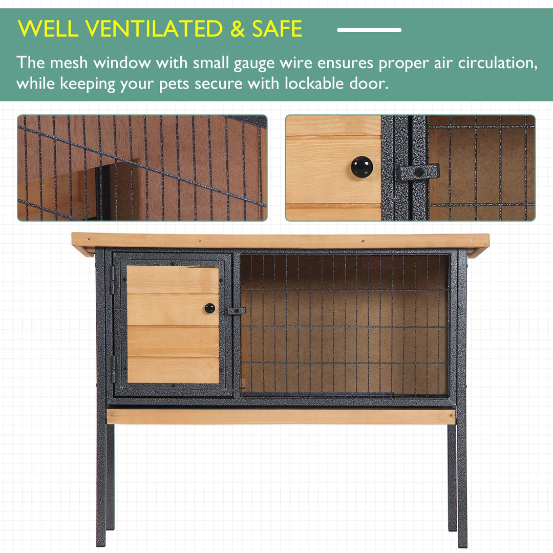 Wooden Guinea Pigs Hutches Elevated Pet House Bunny Cage with Slide-Out Tray Lockable Door Outdoor Openable Roof 91.5 x 45 x 70cm Natural Wood