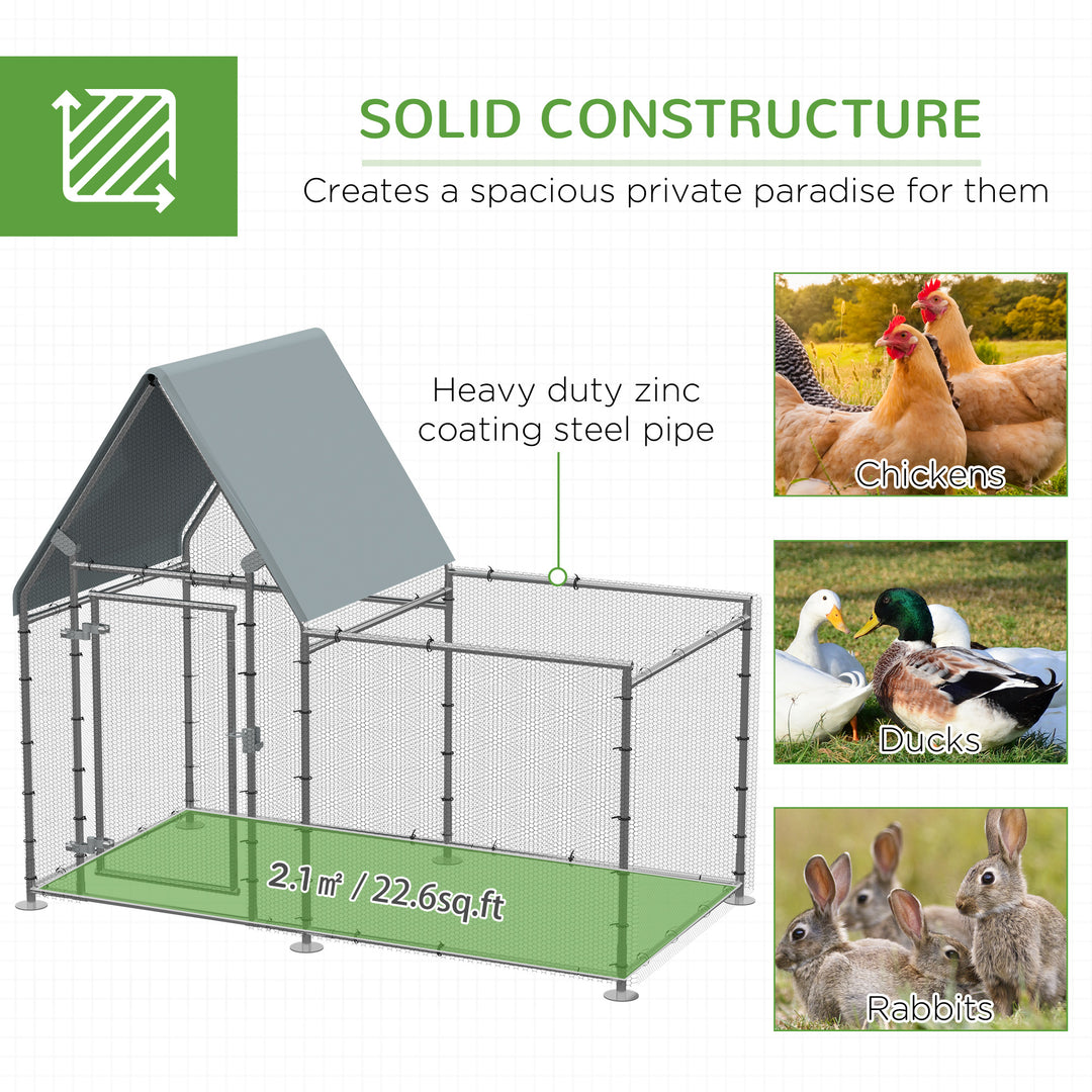 PawHut Walk In Chicken Run, Large Galvanized Chicken Coop, Hen Poultry House Cage, Rabbit Hutch Metal Enclosure, 200 x 105 x 172cm