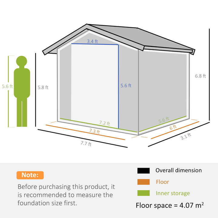 8 x 6.5 ft Metal Garden Storage Shed Apex Store for Gardening Tool with Foundation Ventilation and Lockable Door, Brown