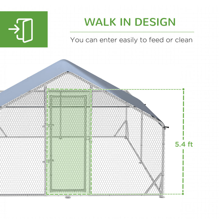 PawHut Walk In Chicken Run, Galvanized Chicken Coop Outdoor Hen House Poultry, Duck Rabbit Hutch for Backyard with Water, UV-Resist Cover, 4 x 3 x 2 m