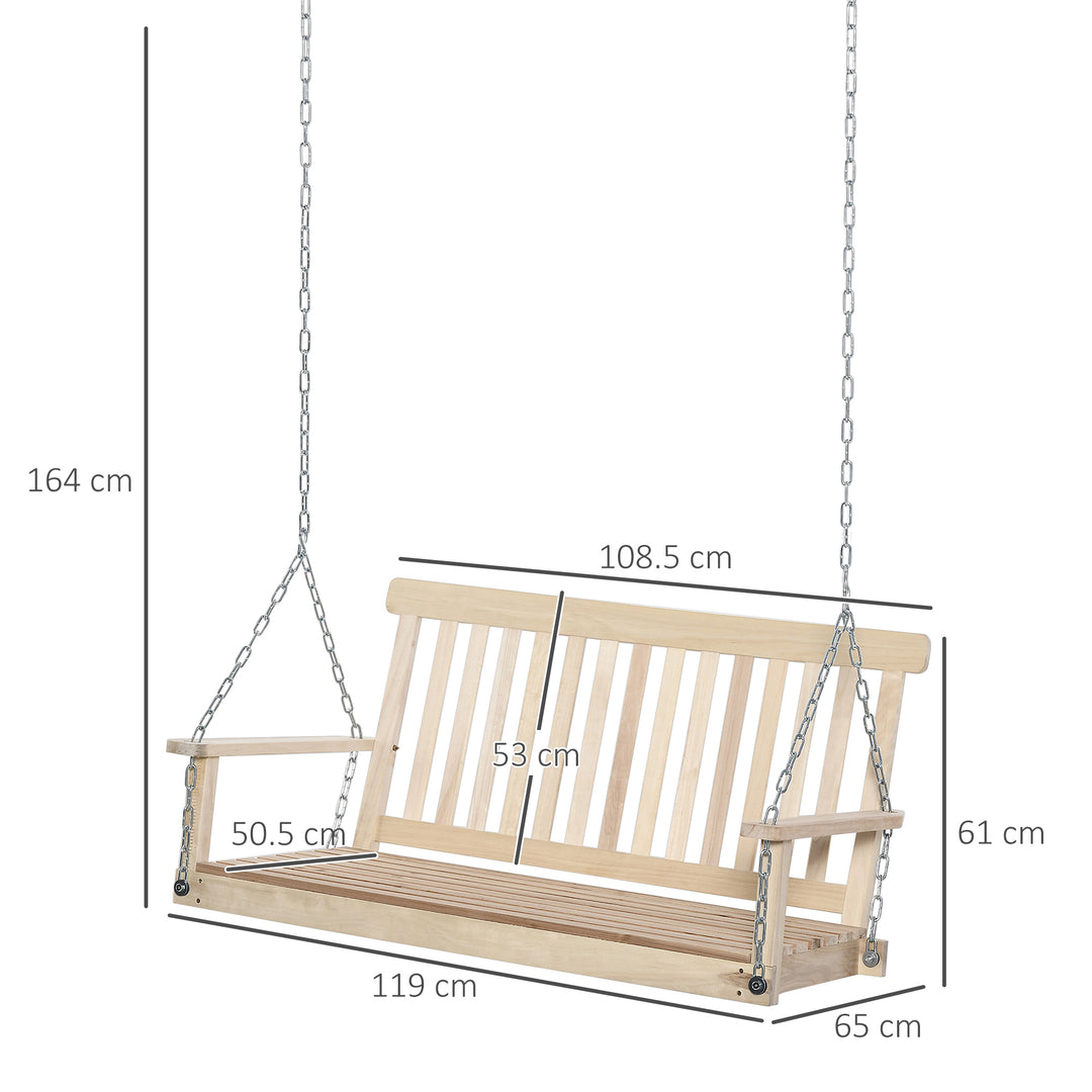 Outsunny Outdoor Outdoor Wooden 2-Seater Poch Swing Chair Hanging Hammock Garden Furniture,Natural Porch Bench Chains