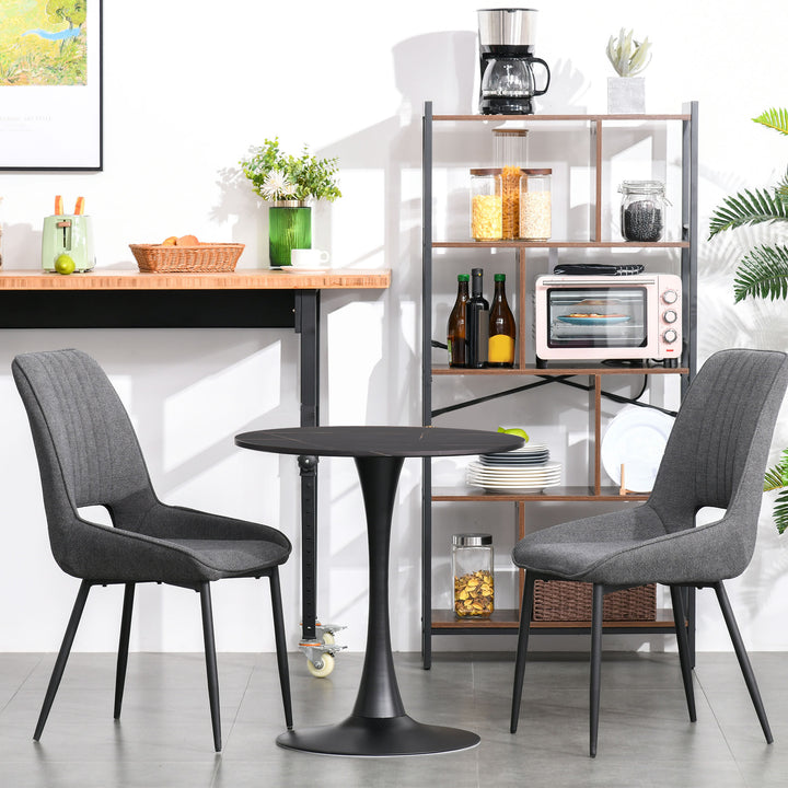 Modern Round Dining Table Leisure Coffee Bistro Table with Metal Base for Kitchen &amp; Dining Room Black