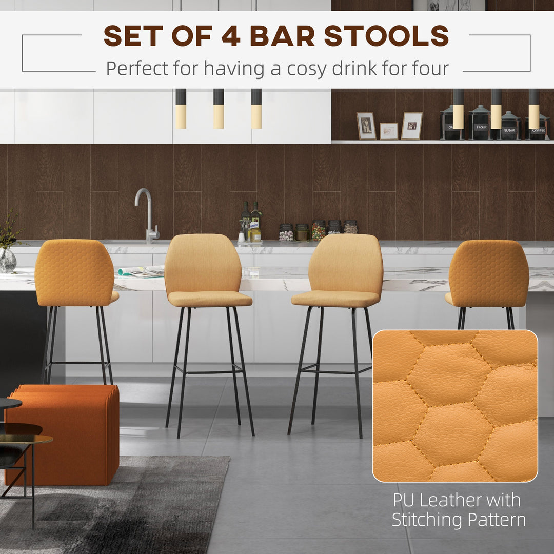 Bar Stools Set of 4, Linen-Touch Upholstered Bar Chairs, Kitchen Stools with Backs and Steel Legs for Dining Room, Light Brown