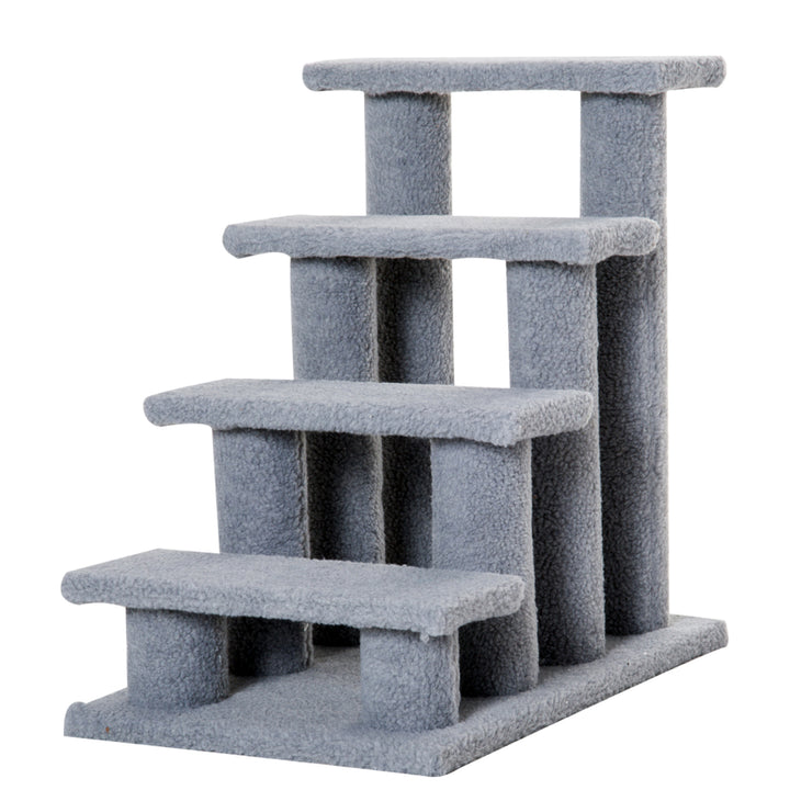 PawHut Pet Stairs 4 Steps for Sofa Tall Bed Dog Cat Little Older Animal Climb Ladder Portable Pet Access Assistance 63.5x43x60cm Grey