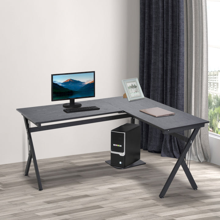 HOMCOM L-Shaped Corner Computer Desk Laptop Workstation PC Table Home Office With CPU Stand Black