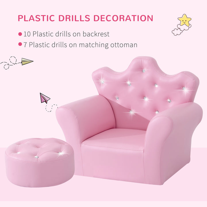 Children Kids Sofa Set Armchair Chair Seat with Free Footstool PU Leather Pink