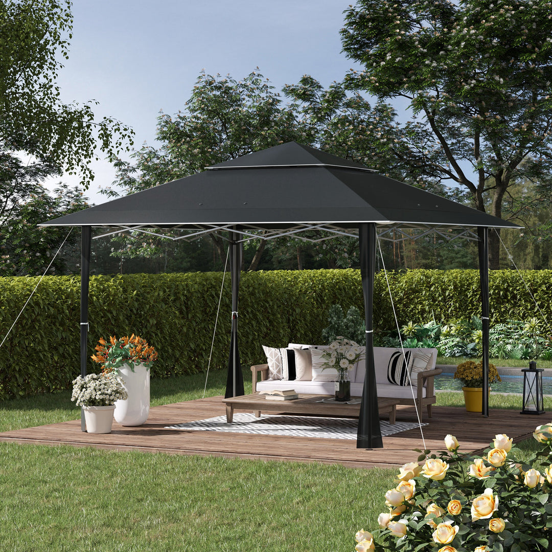 Outsunny 4 x 4m Pop-up Gazebo Double Roof Canopy Tent with Roller Bag & Adjustable Legs Outdoor Party, Steel Frame, Dark Grey