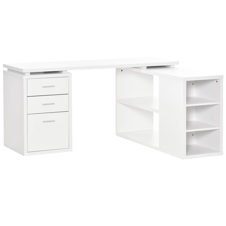 L-Shaped Computer Desk Home Office Corner Desk Study Workstation Table with Storage Shelves and Drawers, White