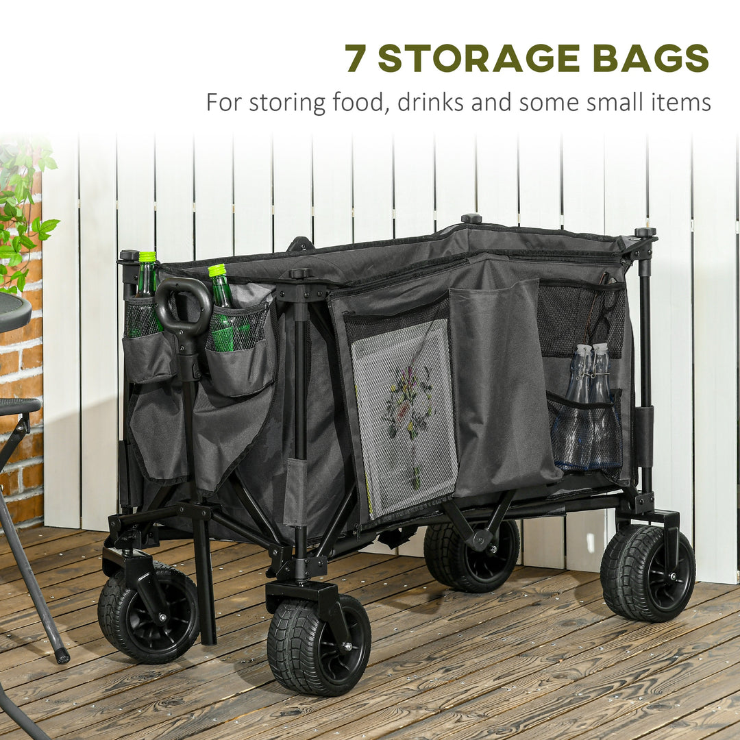 Folding Garden Trolley, Outdoor Utility Wagon, Dark Grey