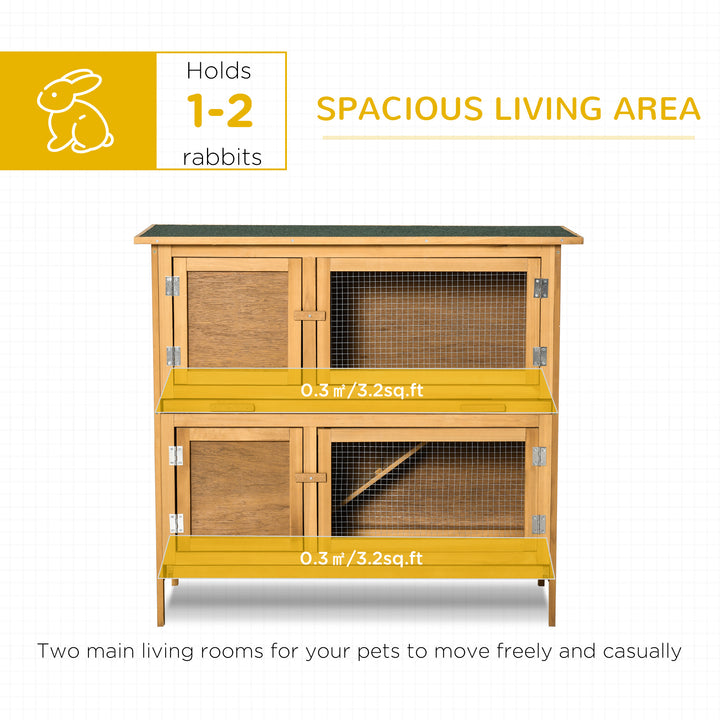 Double Decker Rabbit Hutch 2-Tier Guinea Pig House Pet Cage Outdoor with Sliding-out Tray Asphalt Roof Ramp, 100x47x91cm, Yellow