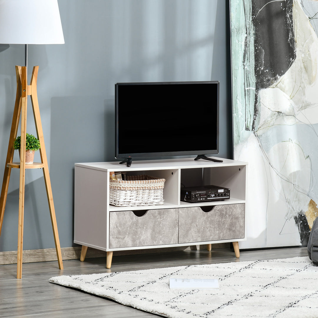 HOMCOM TV Stand with Shelf &amp; Drawers Storage Cabinet Media Entertainment Center Modern Grey