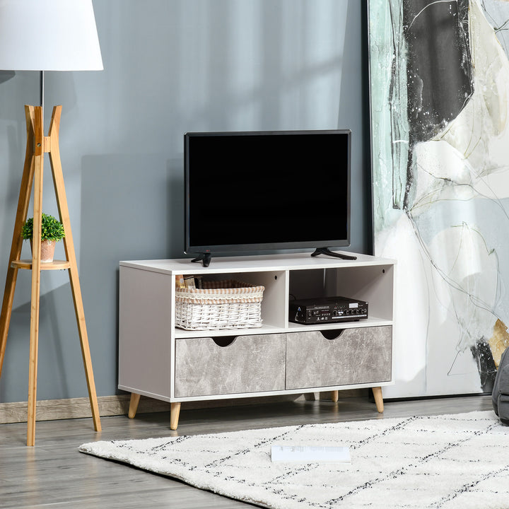 HOMCOM TV Stand with Shelf &amp; Drawers Storage Cabinet Media Entertainment Center Modern Grey