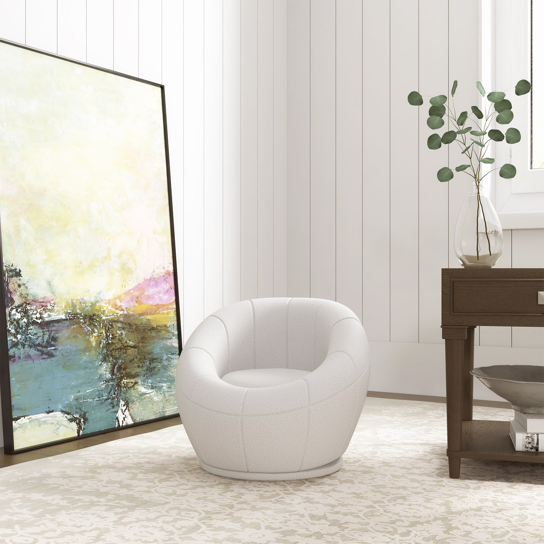 Modern Accent Chair, Swivel Upholstered Armchair for Living Room, Bedroom, Home Office, White