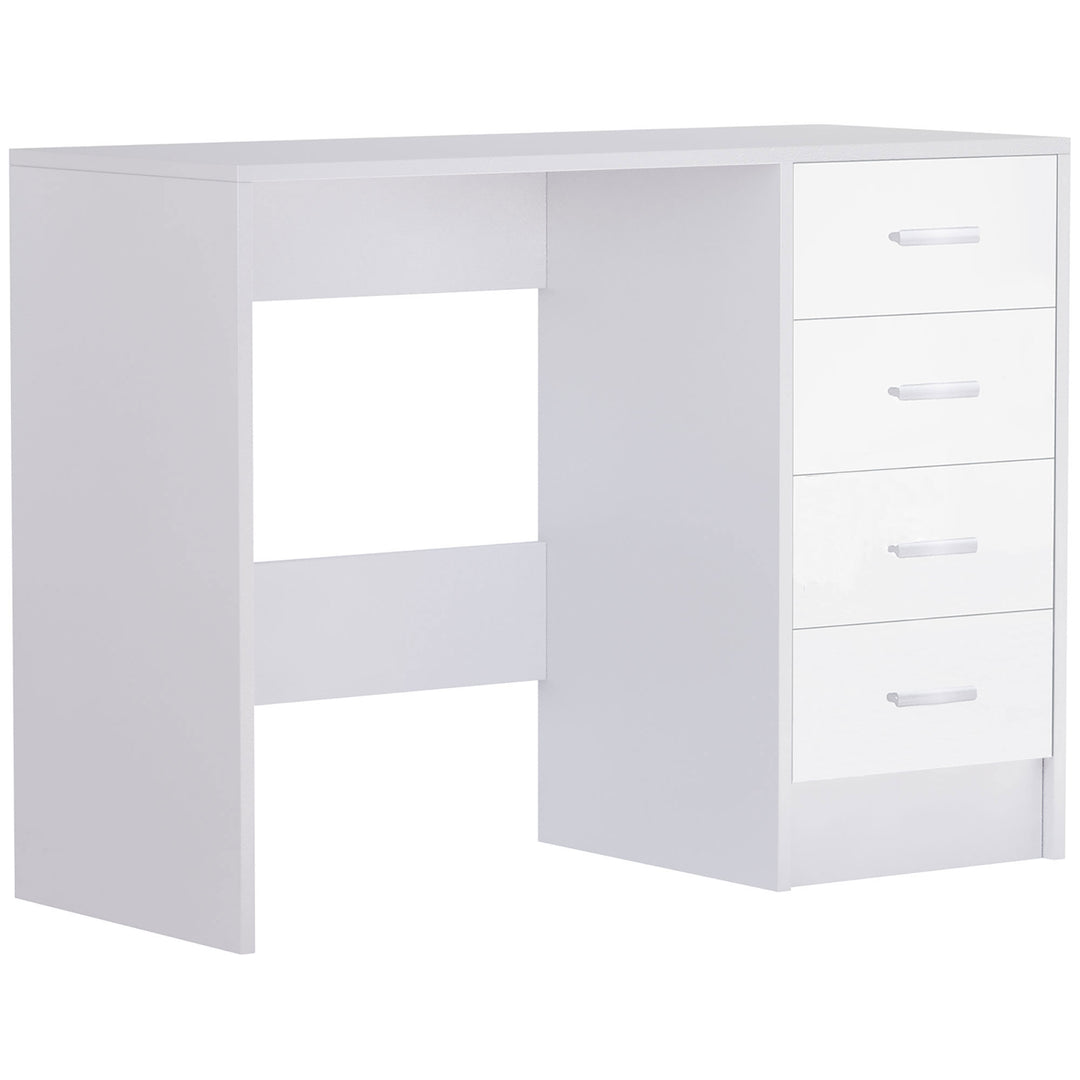 Computer Writing Desk with 4 Drawers, High Gloss Home Office Workstation, White