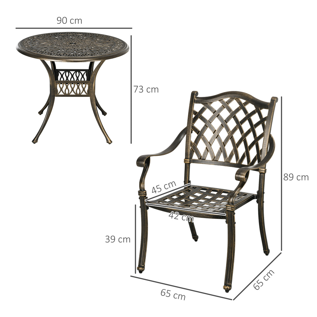 5-Piece Outdoor Furniture Dining Set, Cast Aluminum Conversation Set Includes 4 Chairs, 1 Round Table with Umbrella Hole for Patio Garden